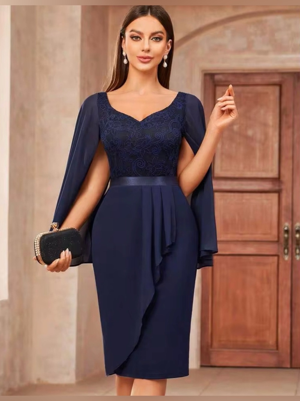 MIUSOL Lace Sweetheart Neck Cloak Sleeve Wrap Hem Cocktail Party Fitted Dress XL
